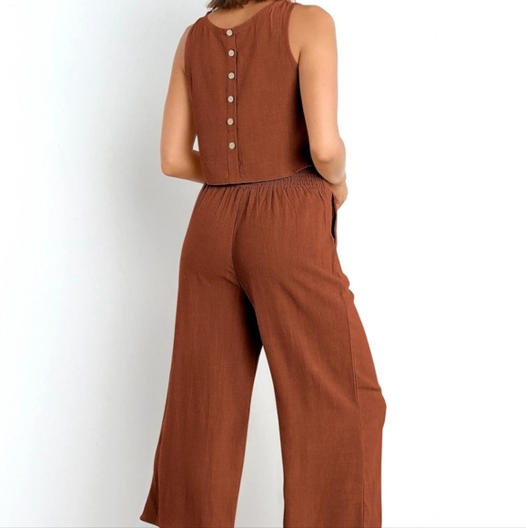 Women's Brick Red Wide-Leg Jumpsuit - Picture 3 of 10